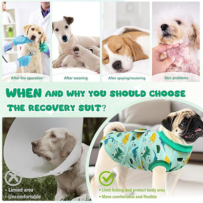 Dog Surgery Recovery Suit, Abdominal Surgical Suit for Male Female Dog Post Spay Neuter, Breathable Pet Onesie E-Collar & Cone Alternative, Surgery Shirt to Prevent Licking, Green, X-Small