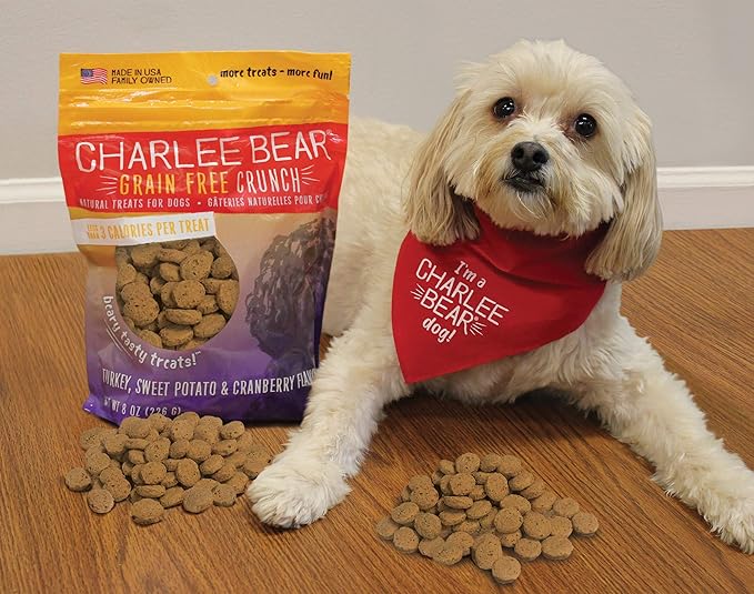 Charlee Bear Crunch Grain Free Dog Treat, Turkey, SweetPotato & Apple, 8 Ounce Resealable-Bag/Low Calorie Training Treat for Dogs. Limited Ingredient-Healthy-Crunchy Dog Snack, Made in USA (Pack of 2)