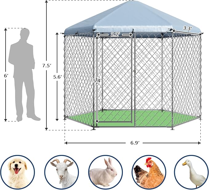 Kennel for Large Dogs,6.9'L x 6.9'W x 7.5'H Outdoor Dog Fence for Yard,Dog House Outside for Big Dog Run,Dog Enclosure with Roof