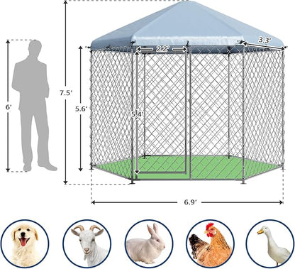 Kennel for Large Dogs,6.9'L x 6.9'W x 7.5'H Outdoor Dog Fence for Yard,Dog House Outside for Big Dog Run,Dog Enclosure with Roof