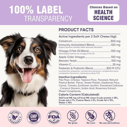 Dog Allergy Chews 200ct - Dog Allergy Itching Skin Relief Immune Support Anti Itch Probiotics for Yeast, Itchy Skin and Itchy Ears, Vitamins for Seasonal Allergies Itchy Skin Gut Health,Peanut Butter