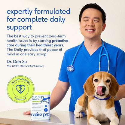 Native Pet The Daily Dog Vitamins & Supplements - 11-in-1 Multivitamin Powder for Dogs - Supports Whole Body Health, Digestion, Mobility & Immunity with Collagen, Glucosamine & Probiotics – 90 Scoops