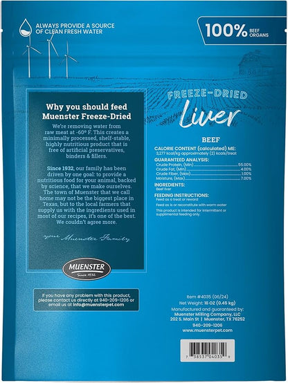 Muenster Freeze Dried Beef Liver Bites - Dog Treats, Mixer or Topper (16oz) - One Ingredient