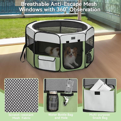 PETSFIT 29" Puppy Playpen with Removable Waterproof Mat & Zippered Roof | RV, Camping, Travel Dog Pen | Indoor/Outdoor Whelping & Cat Observation Space(29.5"x29.5"x16.5"H)
