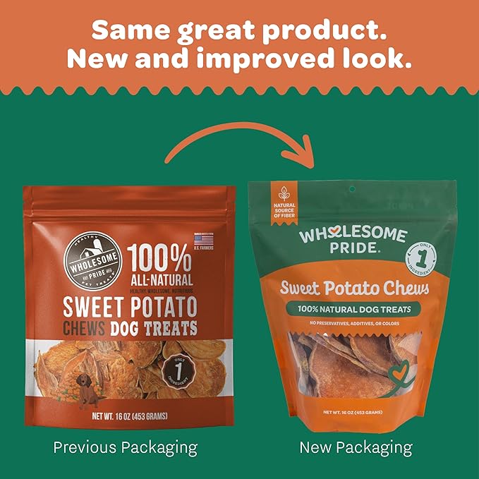 Wholesome Pride Sweet Potato Chews Dog Treats – All-Natural, Single-Ingredient, Grain-Free, 16 oz