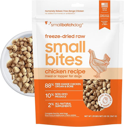 smallbatch Pets Freeze-Dried Raw Dog Food – Chicken Recipe –7 oz Small Bites – High Protein, Grain Free – Complete Meal or Topper – Made in USA with Organic Superfoods(7 Oz, Chicken)