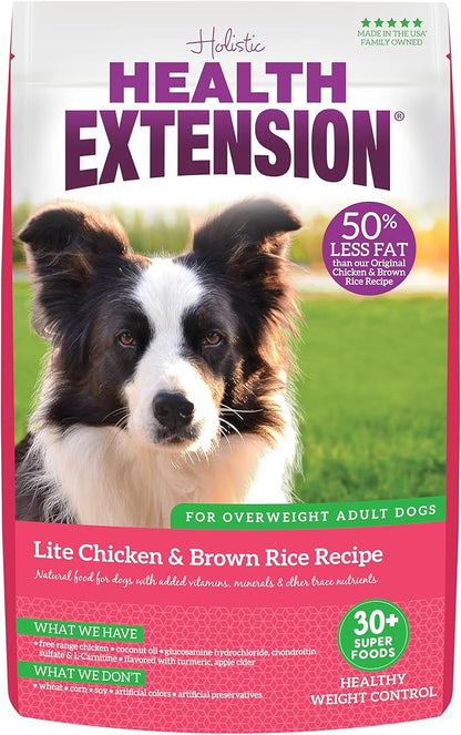 Health Extension Lite Chicken & Brown Rice Dry Dog Food, Low Fat Formula Supports Healthy Weight, with Probiotics & Superfoods for Digestion & Coat Health (4 lb)