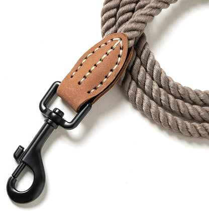 Mile High Life Dog Leash, Braided Cotton Rope Leashes with Leather Tip - Heavy Duty Metal Clasp, 5FT, 1/3" Thick - Wedding, Walking Leash for Small Medium Dogs(Camel)