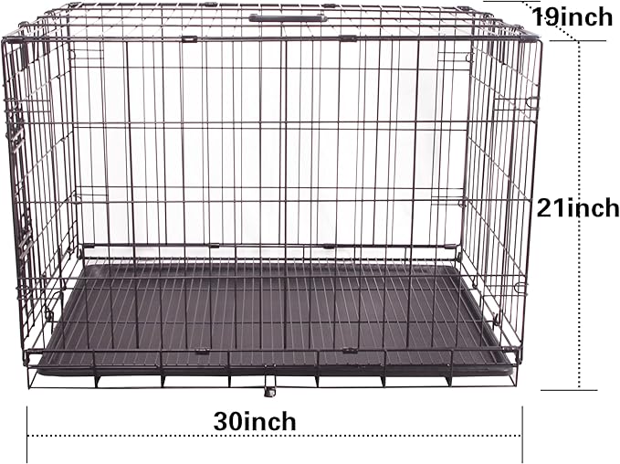 Durable, Foldable Metal Wire Dog Crate with Tray, Single Door, 30 x 19 x 21 Inches, Black