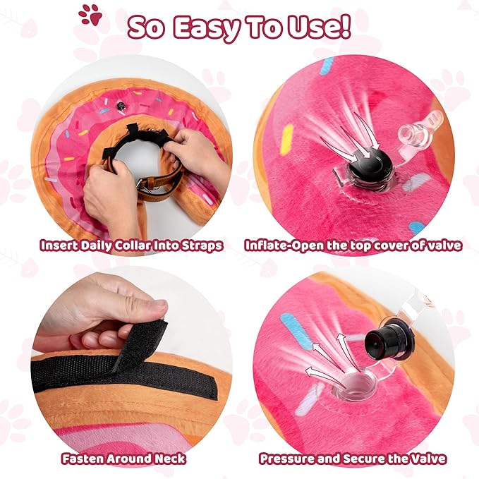 Grand Line Donut Inflatable Collar for Dogs and Cats, Soft Recovery Dog Cone After Surgery, Protective Pet Neck Cone for Small, Medium, Large Dogs, Not Block Vision (Pink, M)
