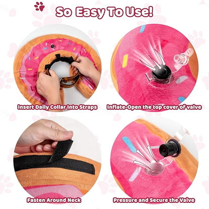 Grand Line Donut Inflatable Collar for Dogs and Cats, Soft Recovery Dog Cone After Surgery, Protective Pet Neck Cone for Small, Medium, Large Dogs, Not Block Vision (Pink, M)