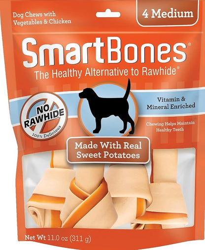 SmartBones Medium Chews With Real Sweet Potato, 4 Count, Rawhide- Free Chews For Dogs