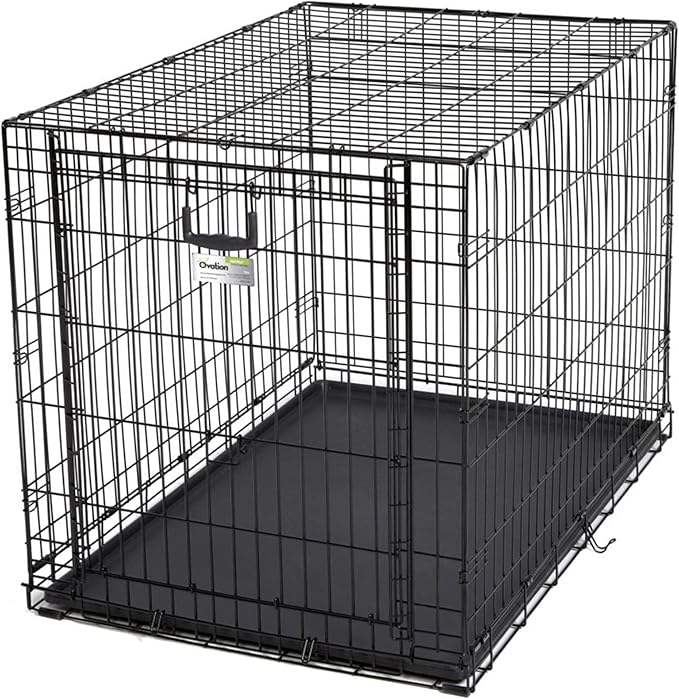 MidWest Homes for Pets Large Ovation Single Door Folding Dog Crate, 42-Inches, Space-Saving Patented Up & Away Door, Leak-Proof Pan, Divider Panel, Black