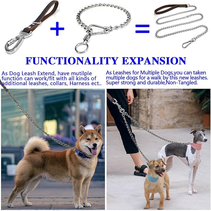 Dog Chain Collars 304 Stainless Steel Metal Chew Proof Dog Necklace Anti Winding Dog Leash Extension Lead for Small Medium Large Dogs Training and Walking. (X-Large：30in x 4mm(Neck max 27in))