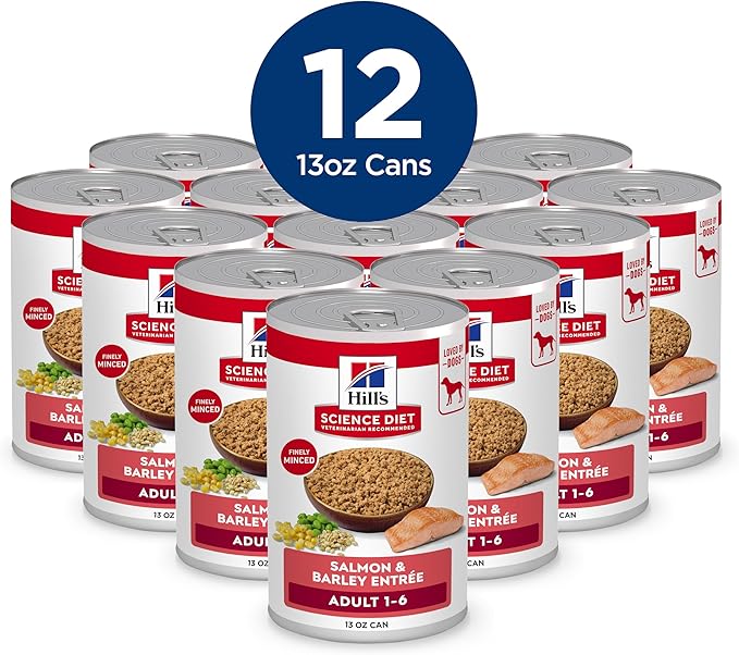 Hill's Science Diet Adult 1-6 Wet Dog Food, Salmon & Barley, 13 oz. Cans, 12-Pack