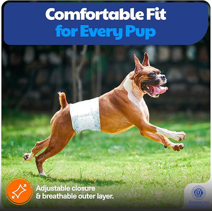 American Kennel Club Male Dog Wrap, Disposable Diapers with Wetness Indicator, Medium, 50 Count