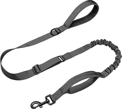 Forestpaw Tactical Dog Leash for Large Dogs,Heavy Duty Bungee Dog Leash with Shock Absorption,2 Padded Handles for Training Running Walking,Adjustable 4-5FT,Black