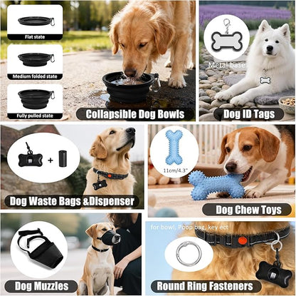 No Pull Dog Harness Adjustable Collar & Leash Set - Dog Halter Harnesses Collapsible Bowls & Poop Bag Dispenser Muzzle ID Tags Toys Fits Small Medium Large Dogs (Black-L)