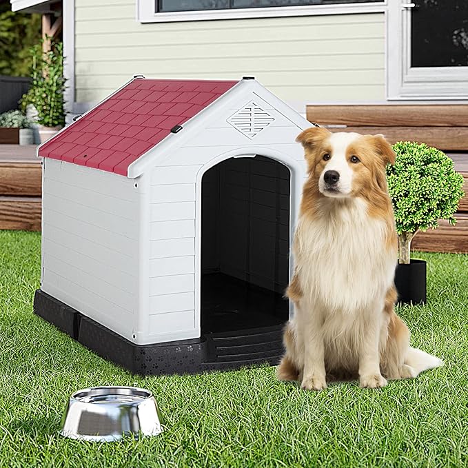 BestPet Dog House Indoor Outdoor Insulated Kennel Durable Plastic Dog House for Small Medium Large Dogs Weather & Water Resistant Pet Crate with Air Vents and Elevated Floor