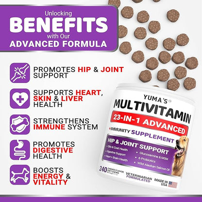 Dog Vitamins and Supplements - 240 Treats - Dog Multivitamin Chewable with Glucosamine - Senior & Puppy Multivitamin for Dogs - Hip & Joint Support - Immune Health, Skin, Heart, Digestion, Probiotics