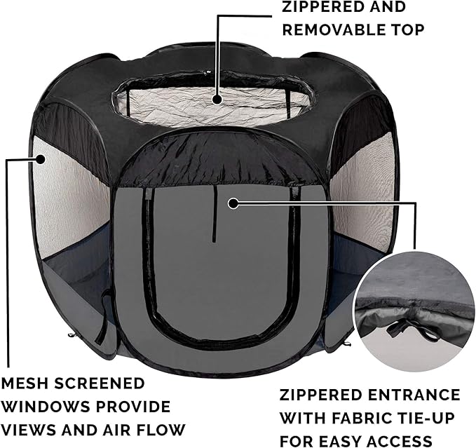 Furhaven Portable Dog Playpen Cat Tent, Pet playground,Kennel foldable indoor outdoor zippered puppy crate - Gray, Medium