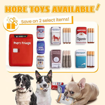 Nocciola Squeaky Beer Dog Toys with a Fridge, Funny Crinkle Hide and Seek Dog Chew Toys for Small Medium Large Breeds, Plush Stuffed Puppy Birthday Gifts