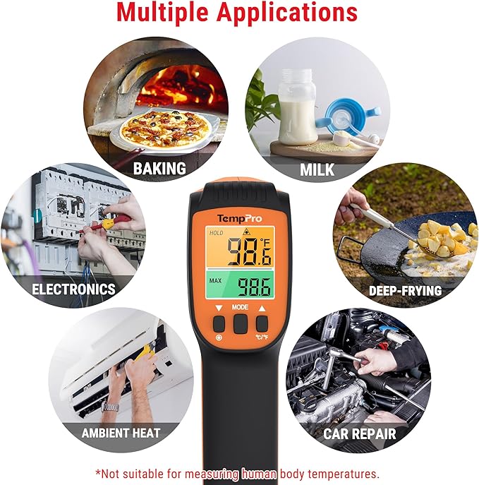 TempPro TP450 2 Laser Temperature Gun for Cooking, 16:1 D:S Ratio Infrared Thermometer Gun for Pizza Oven, Laser Thermometer Gun with Adjustable Emissivity Temp Gun -58 to 1022℉(Previously ThermoPro)