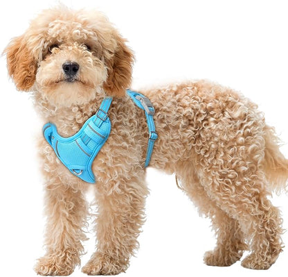 BARKBAY No Pull Dog Harness Large Reflective Dog Harness with Front Clip and Easy Control Handle for Walking Training Running with ID tag Pocket(Blue,XS)