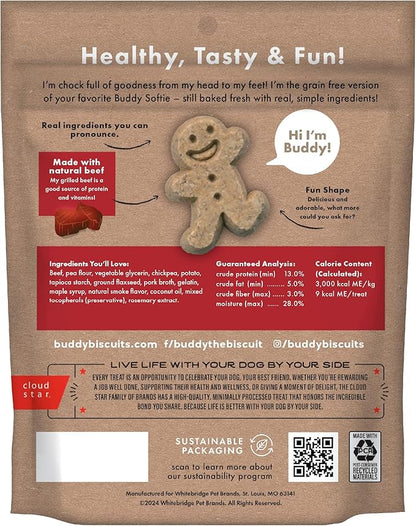 Buddy Biscuit Softies 5 oz Pouch, Grain-Free Soft & Chewy, Natural Grilled Beef Flavor Dog Treats, Oven Baked in the USA