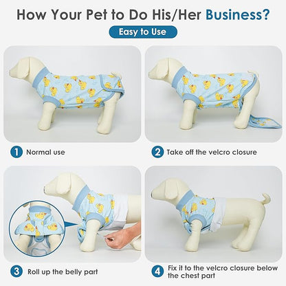 cyeollo Recovery Suit for Dogs Surgery Suit Female Spay Soft Pet Onesie Bodysuit Male Dog Neuter, Small Dogs Surgical Recovery Shirt, Yellow Duck, S