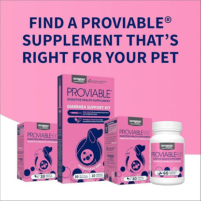 Nutramax Proviable Probiotics for Dogs and Cats, Daily Digestive Health Supplement with Multiple Strains of Bacteria, Cat and Dog Probiotics Plus Prebiotics, 30 Capsules