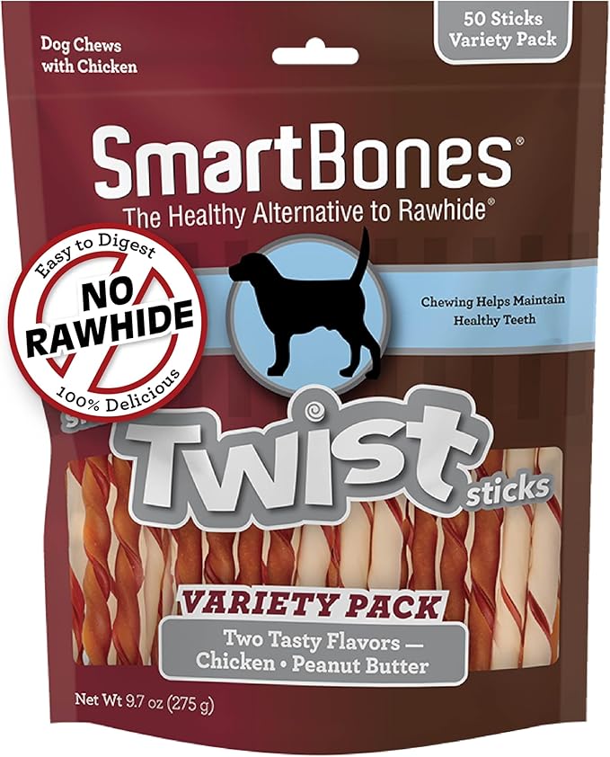 SmartBones Twist Sticks,Treat Your Dog to a Rawhide-Free Chew Made with Real Chicken and Vegetables,(Pack of 100)