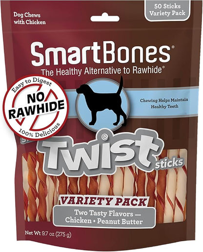 SmartBones Twist Sticks,Treat Your Dog to a Rawhide-Free Chew Made with Real Chicken and Vegetables,(Pack of 100)