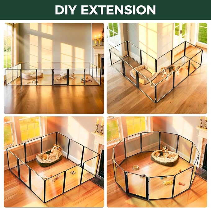 FXW AuraSpace Pro Acrylic Indoor Dog Playpen, Heavy-Duty with Metal Frame, 32" Height 12 Panels for Small and Medium Dogs, Black│Patented