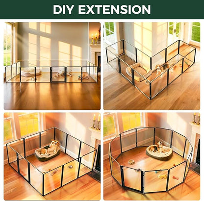 FXW AuraSpace Pro Acrylic Indoor Dog Playpen, Heavy-Duty with Metal Frame, 32" Height 12 Panels for Small and Medium Dogs, Black│Patented