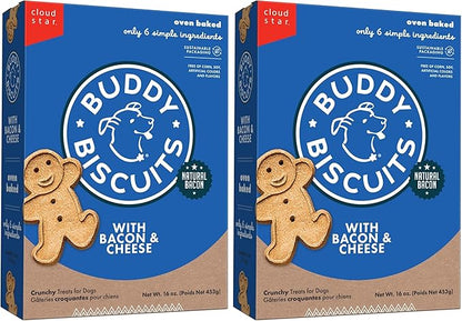 Buddy Biscuits 16 oz. Box of Crunchy Dog Treats Made with Bacon & Cheese (Pack of 2)