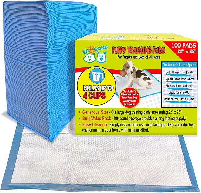 Scoochie Pets Large Dog Training Pads - 100 Pack Puppy Pads, 22 x 22 Absorbent Sheets for Adult & Young Pets - Convenient Box of Leak-Proof Pee Pads for Dogs, Ideal for Home & Travel