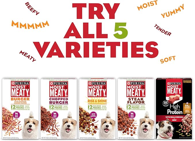 Purina Moist and Meaty Dog Food Chopped Burger Soft Dog Food Pouches - 36 ct. Pouch