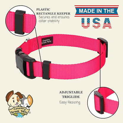 Country Brook Petz - Everyday Nylon Dog Collar for Large, Medium, and Small Dogs and Puppies - for Everyday Use in 10+ Warm Colors (Medium, 3/4 Inch Wide, Hot Pink)