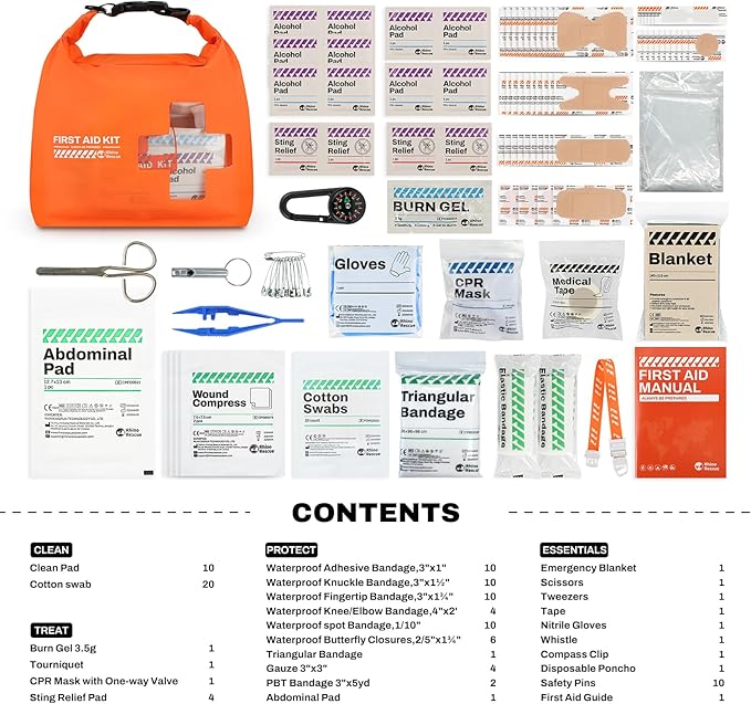 RHINO RESCUE Bundle - Pet First Aid Kit, Emergency Medical Supplies for Dogs & Cats, Safety Essentials Pack with Thermometer+Waterproof First Aid Kit, Lightweight Boat Dry Bag
