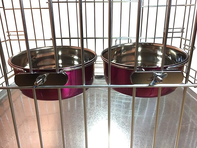 Ellie-Bo Pair of Dog Bowls for Crates/Cages or Pens, Medium, 0.9 Litre, Pink
