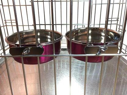 Ellie-Bo Pair of Dog Bowls for Crates/Cages or Pens, Medium, 0.9 Litre, Pink