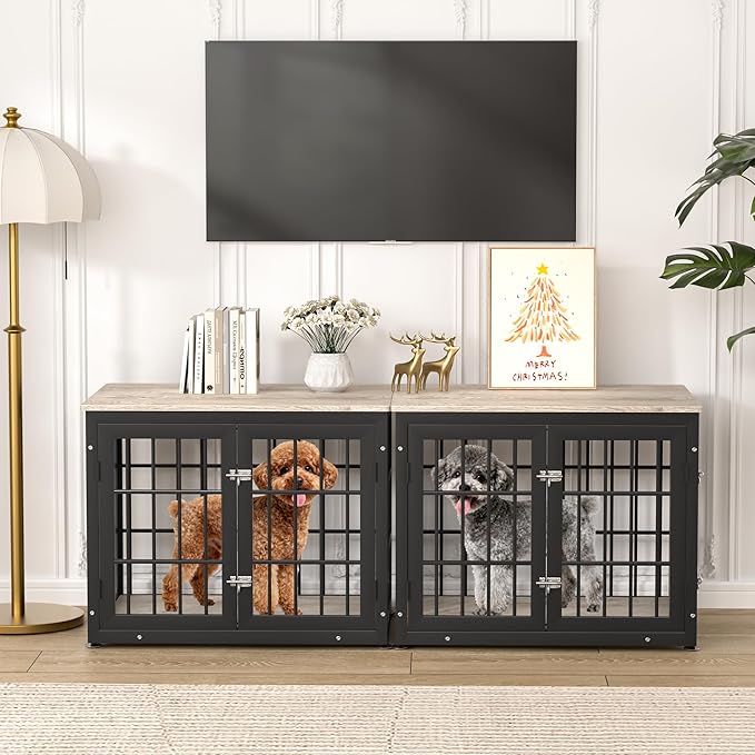 rehomerance 32 Inch Heavy Duty Dog Crate Furniture for Medium and Small Dogs, Decorative Pet House End Table, Wooden Cage Kennel Furniture Indoor, Grey