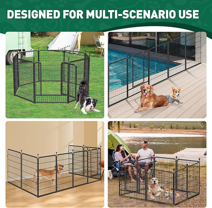 Dog Playpen Outdoor, 8 Panels 40" High Heavy Duty Metal Dog Pen, Pet Fence for Large/Medium/Small Dogs, with Doors Foldable Metal Dog Fence Exercise Pen for RV, Camping, Yard