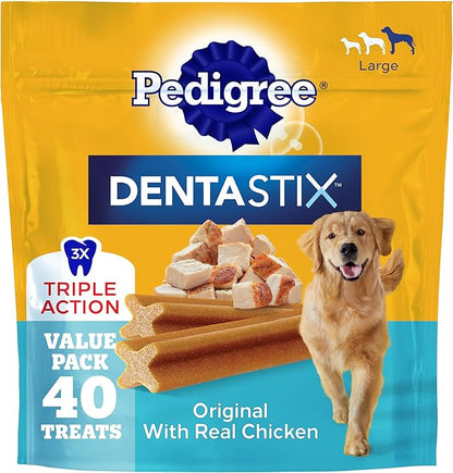 Pedigree Dentastix Large Dog Treats, Original Flavor with Real Chicken, 2.08 lb. Bag (40 Treats Total)