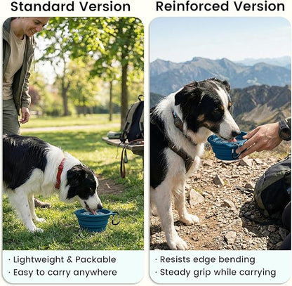 OHMO Collapsible Dog Water Bowls w/Built-in Stainless Steel Ring – 2pcs Large 27oz/800ml Portable Silicone Pet Feeding Bowl for Hiking, Camping, Travel