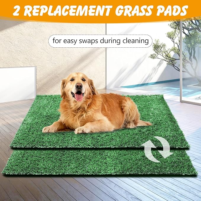 ondware Dog Grass Pad with Tray,35x23in Dogs Potty Tray with 2-Pack Upgraded Replacement Artificial Grass,Dog Litter Box for Pet Training,Indoor Portable Pottys Pet Toilet