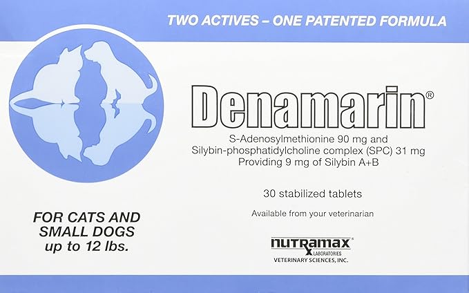 Nutramax Denamarin for Small Dogs and Cats, Liver Health Supplement with S-adenosylmethionine (SAMe) plus Silybin, Liver Support for Dogs and Cats, Coated Tablets, 30 Count