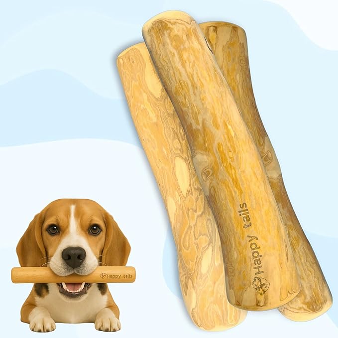 Set of 3 Coffee Wood Dog Chew Stick Toy, Natural and Real Wooden Bone Sticks for Pets, Safe Dental Cleaning Chews, Dog Health, Teeth Cleaning and Relieve Stress (Medium Dogs)
