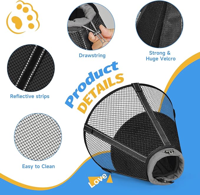 Dog Cone Collar to Stop Licking: Soft Mesh Recovery Collar After Surgery with Detachable Pad, Elizabeth Cone Alternative for Large Medium, Small Dogs, Normal Eating and Drinking (S, Jet Black)